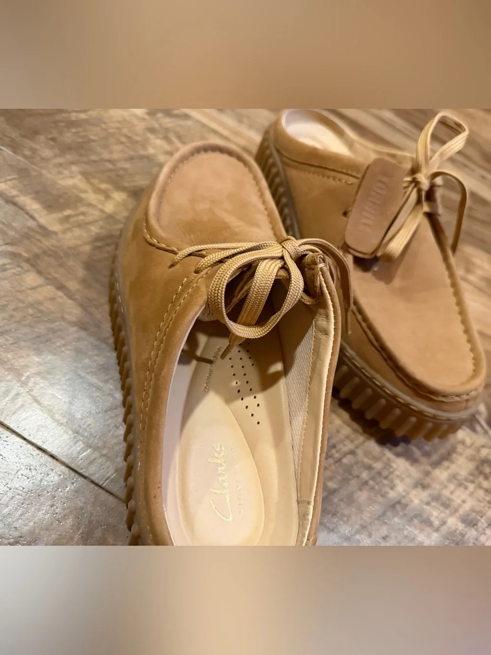 Clarks Tan Platform Lace-Up Leather Sneakers